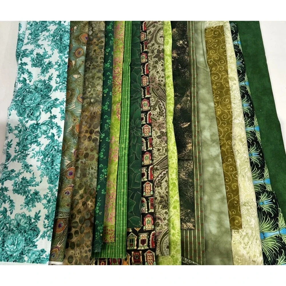 Shades of Green Fabric 17 Pc Lot Quilting Craft Sewing Art Project Cotton Prints